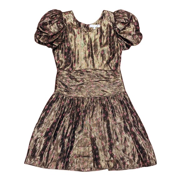 LOVESHACKFANCY NWT Puff Sleeve Gold Mercy Dress Midnight Vine 2 - Picture 5 of 9